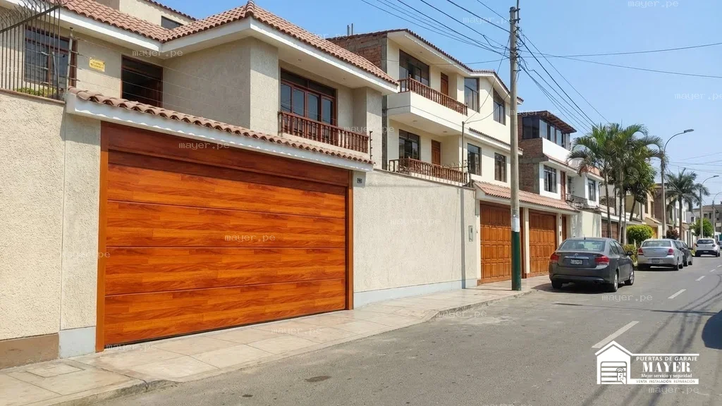 Puerta seccional tipo madera entrada residencial calle
